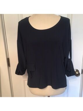 SYMPLI TOP TEAL BLUE GREEN STRETCH TUNIC ASYMMETRICAL HEM Size 4